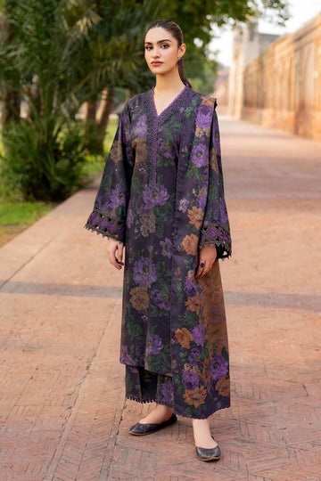 3- Piece Lawn Embroidered Dress With Lawn Dupatta