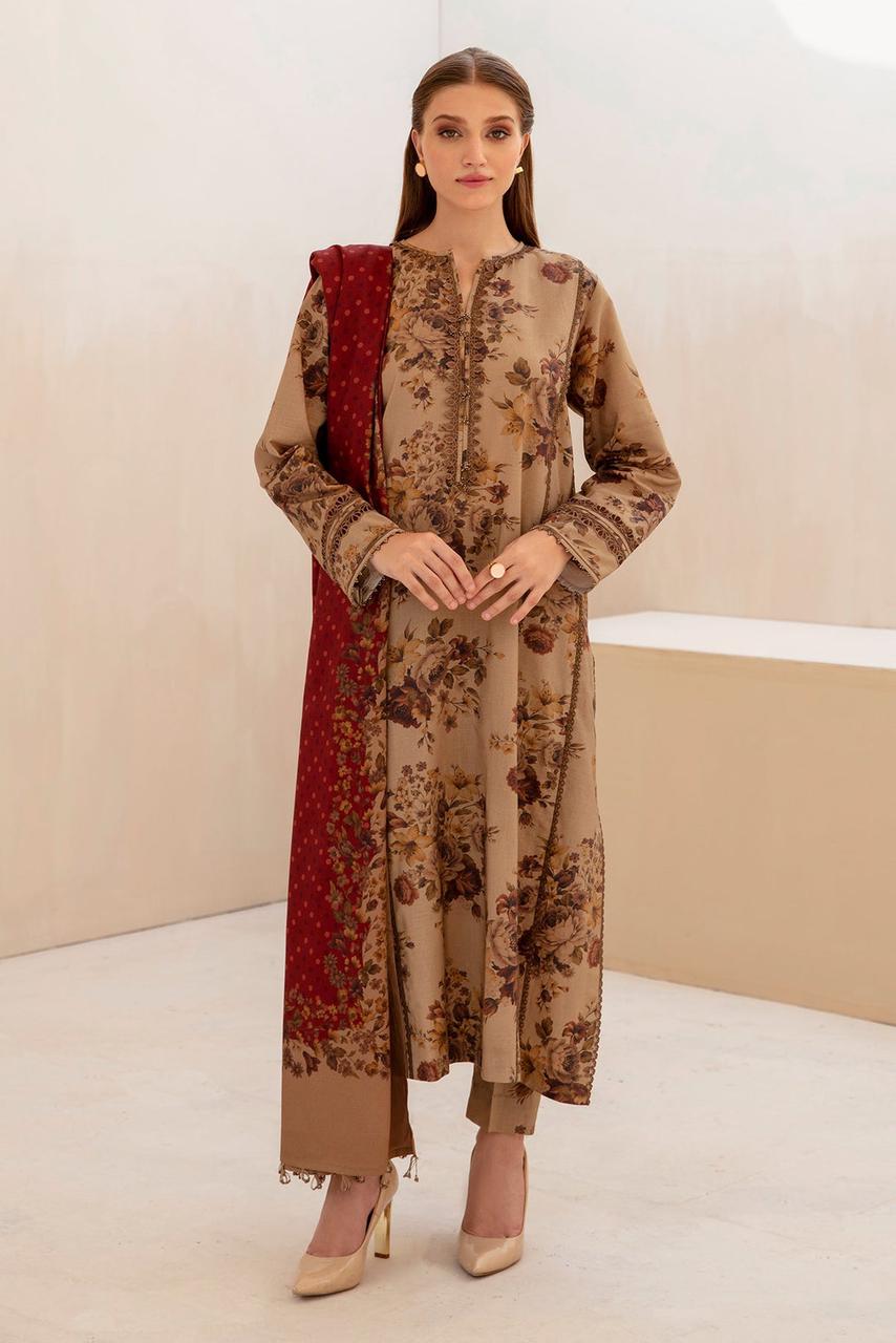 3- Piece Lawn Embroidered Dress With Lawn Dupatta