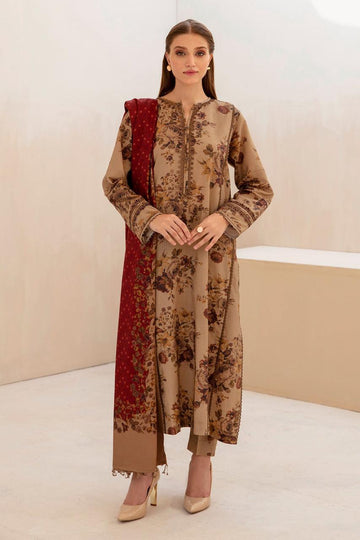 3- Piece Lawn Embroidered Dress With Lawn Dupatta