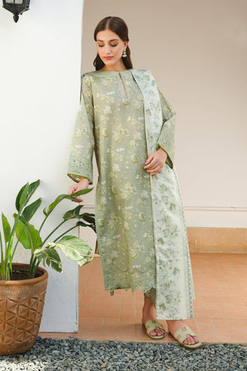 3- Piece Lawn Embroidered Dress With Lawn Dupatta