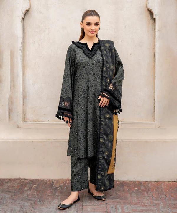 3- Piece Lawn Embroidered Dress With Lawn Dupatta
