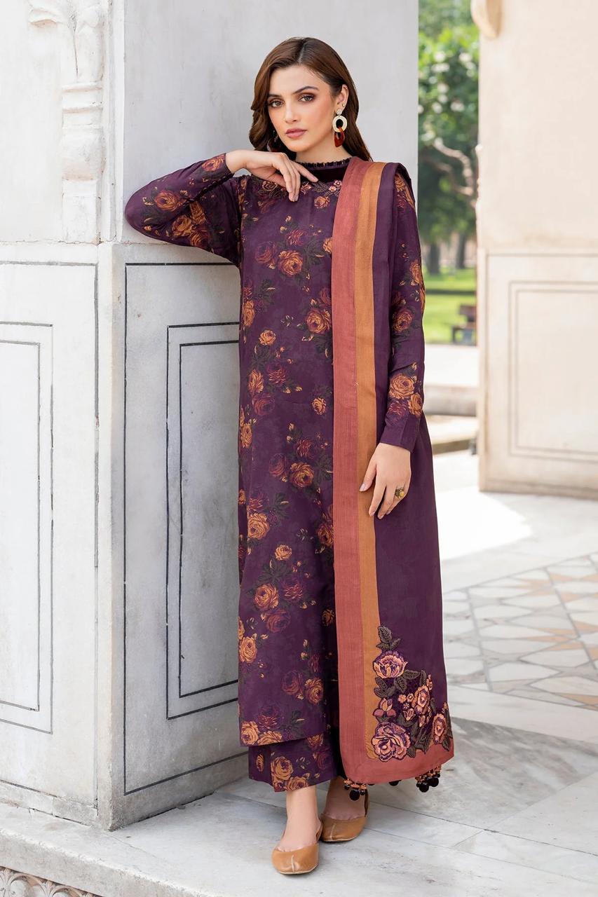 3- Piece Lawn Embroidered Dress With Lawn Dupatta