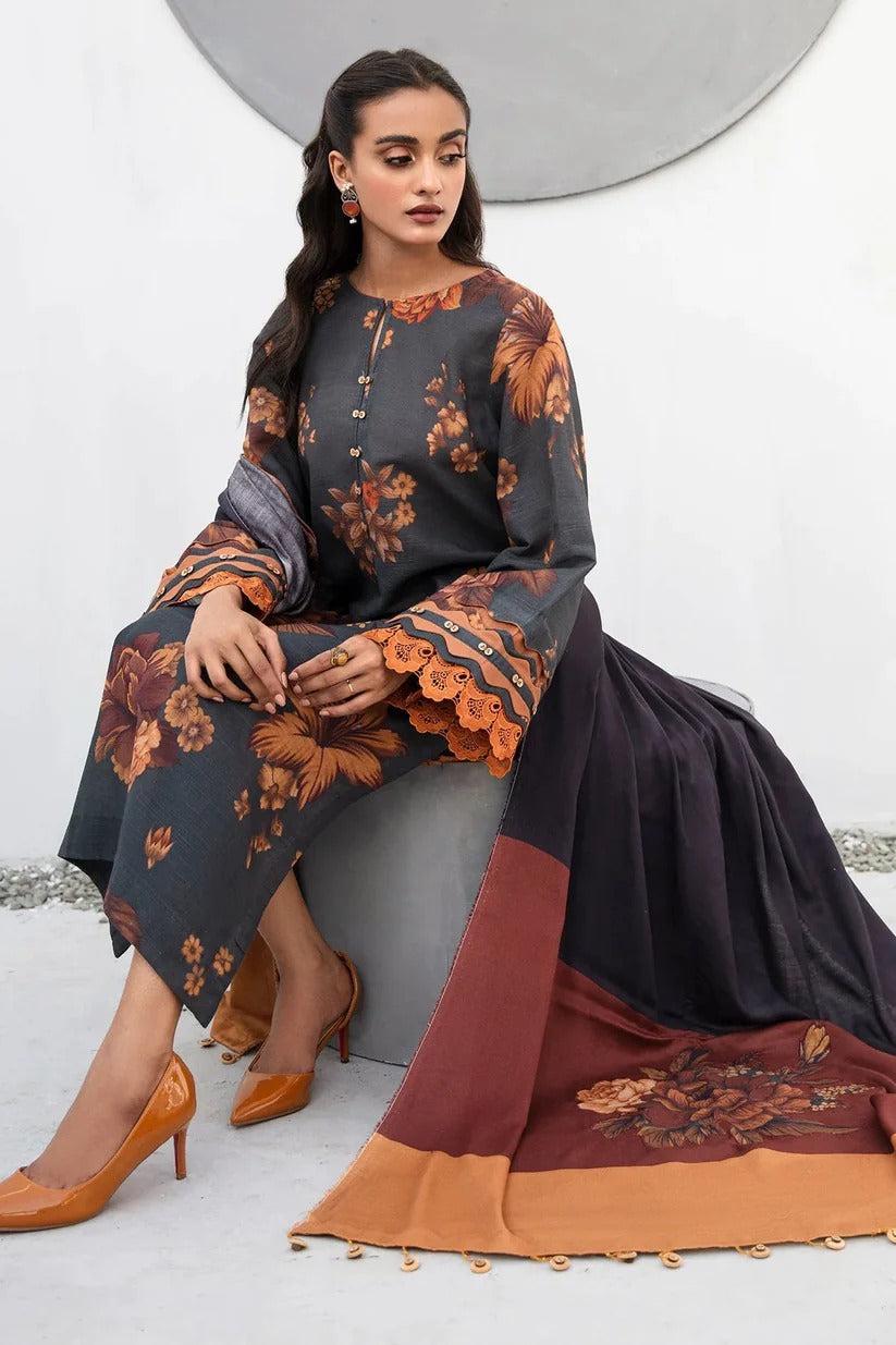 3- Piece Lawn Embroidered Dress With Lawn Dupatta