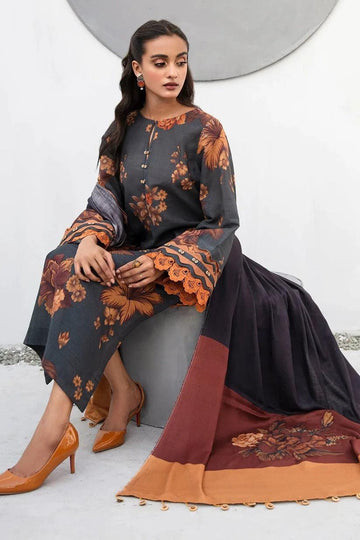 3- Piece Lawn Embroidered Dress With Lawn Dupatta