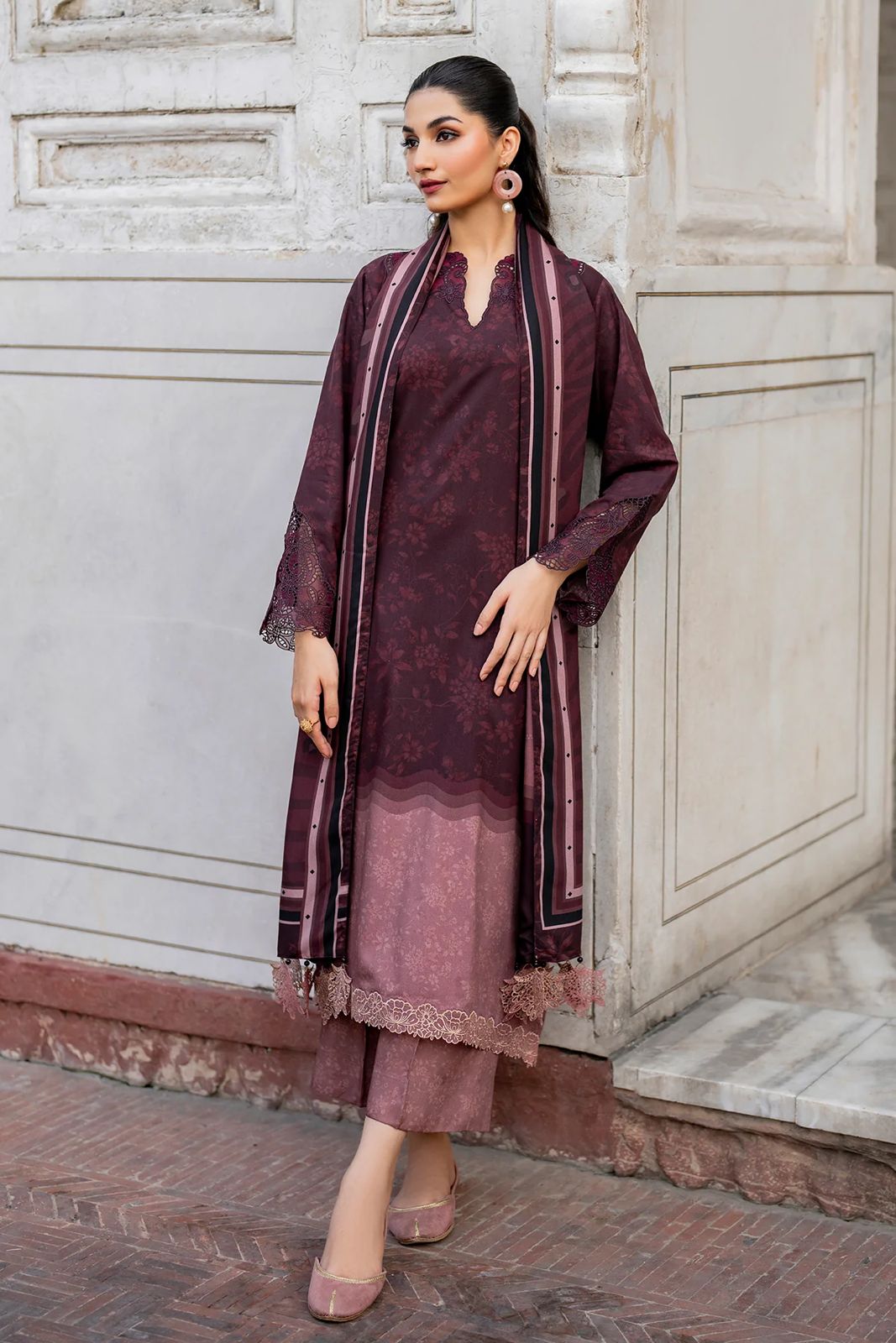 3- Piece Lawn Embroidered Dress With Lawn Dupatta