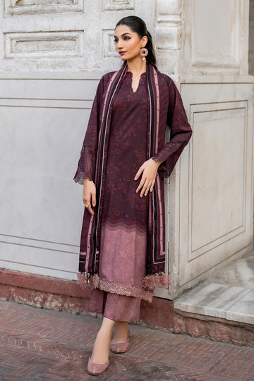3- Piece Lawn Embroidered Dress With Lawn Dupatta