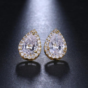 SK_1007  Clear Cubic Zirconia Teardrop Stud Earrings