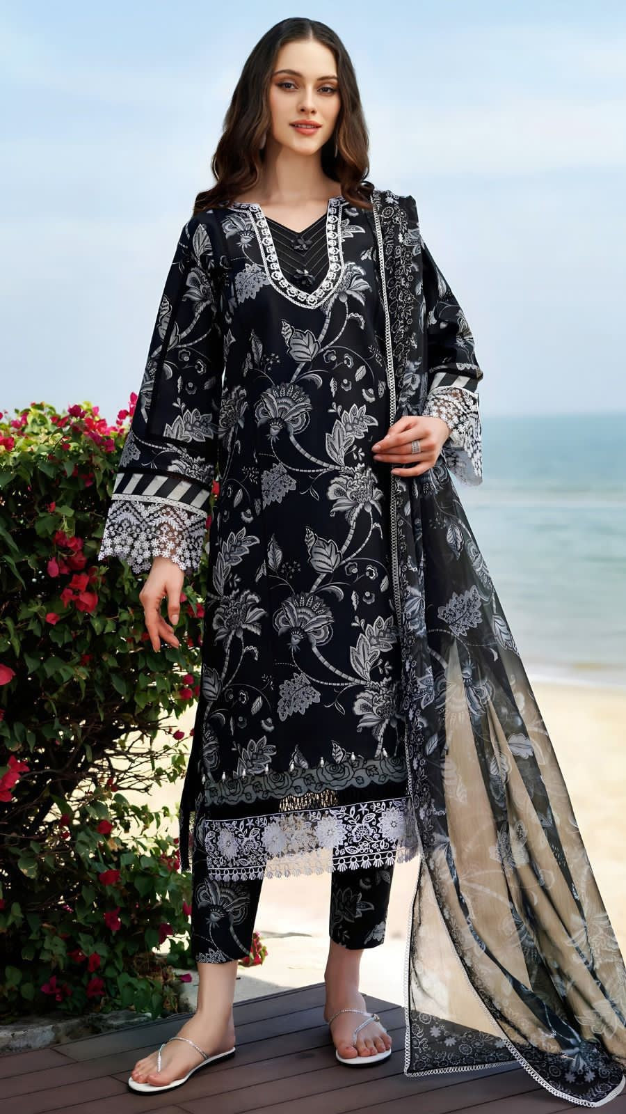 Embroidered lawn 3-piece dress