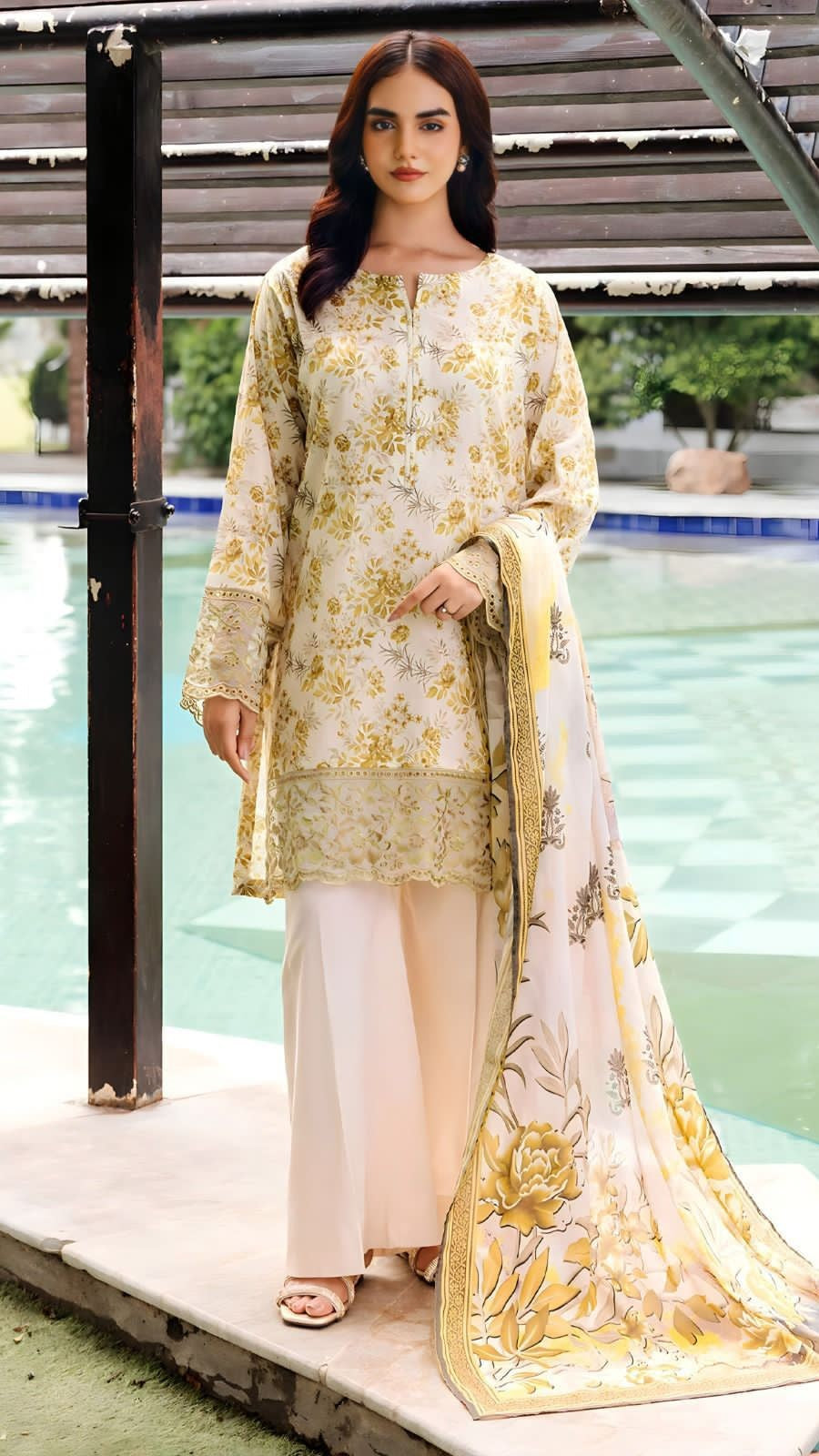 Embroidered lawn 3-piece dress