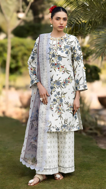 Embroidered lawn 3-piece dress
