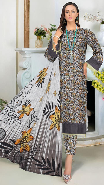 Embroidered lawn 3-piece dress