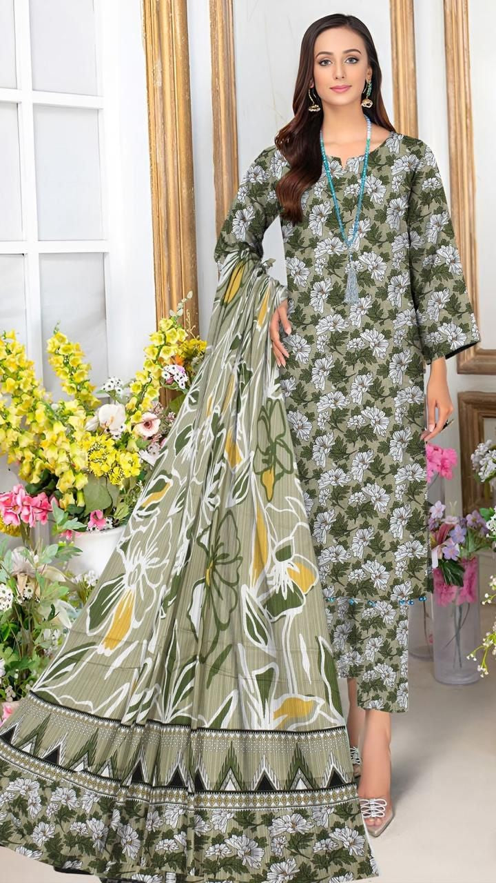 Embroidered lawn 3-piece dress