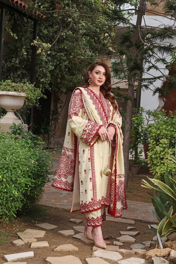 3-Piece Embroidered Dhanak Dress