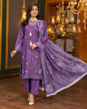 Embroidered Dhanak 3-Piece Suit