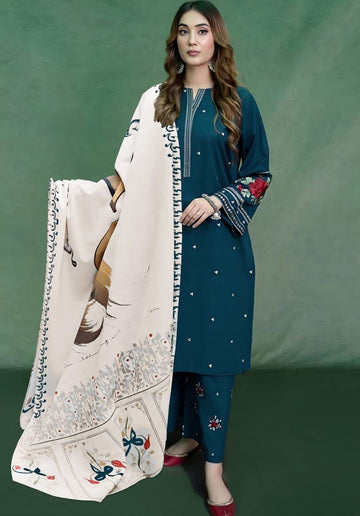 Embroidered Dhanak 3-Piece Suit