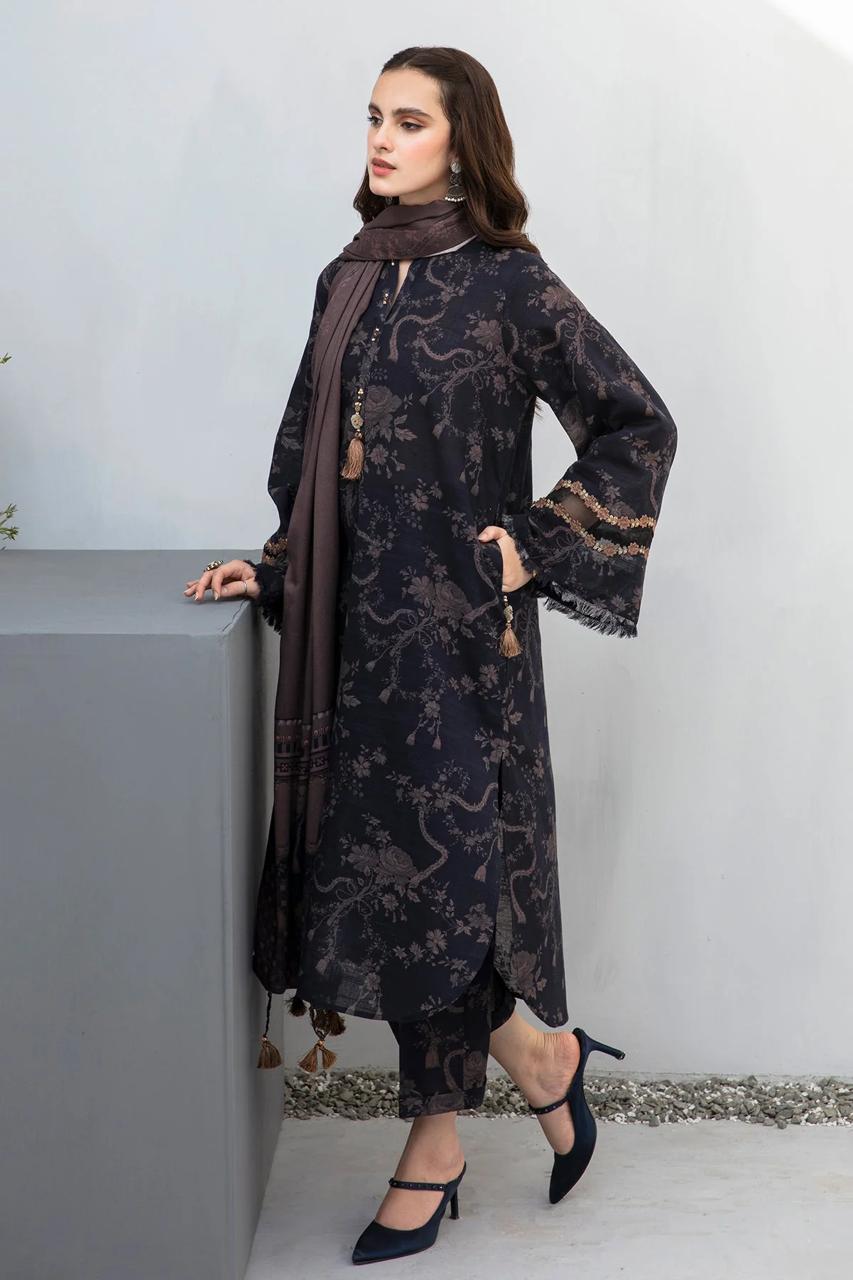 3- Piece Lawn Embroidered Dress With Lawn Dupatta