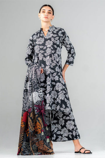 3- Piece Lawn Embroidered Dress With Lawn Dupatta