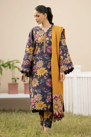 3- Piece Lawn Embroidered Dress With Lawn Dupatta